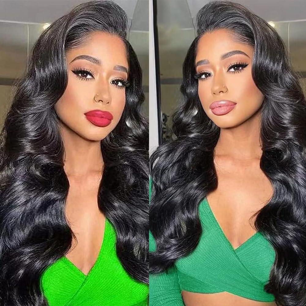 26 inch 13x6 Body Wave Human Hair Wigs Natural Black 180% Density Glueless Wigs HD Transparent Lace Frontal Human Wigs for Women