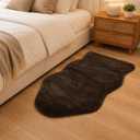 For Bedroom Dorm Nursery – 2x3 Faux Sheepskin Rug, Fluffy Soft Shaggy Area Rug, 18mm Thick Fluffy Pile 1100GSM Microfiber, Washable Non-Slip TPE Backing, Small Furry Carpet for Bedside, Brown