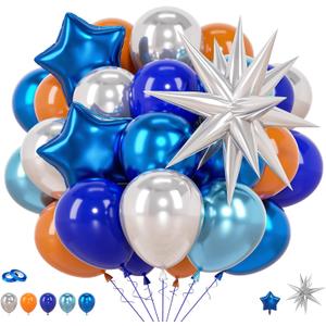 Space Balloons Navy Blue Orange Metallic Silver Star Foil Balloons 12 Inch 52pcs Astronaut Themed Decorations for Boys Baby Shower Birthday Party Decor Backdrop Supplies, 1x2x3 inches