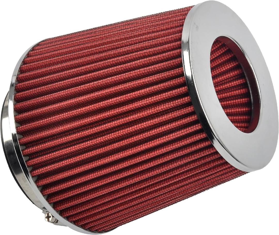 Universal Clamp On Air Intake Filter fits 3 In /3.5 In /4 In Three Different Size, Cone Air Intake Filter-Red