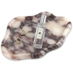 Cloud Marble Bathroom Vanity Tray, Natural Luxury Marble Home Kitchen Bathroom Table Tray, Calcutta Stone Decorative Countertop Serving Trays for Coffee Perfume Jewelry Makeup (Calacatta Viola)