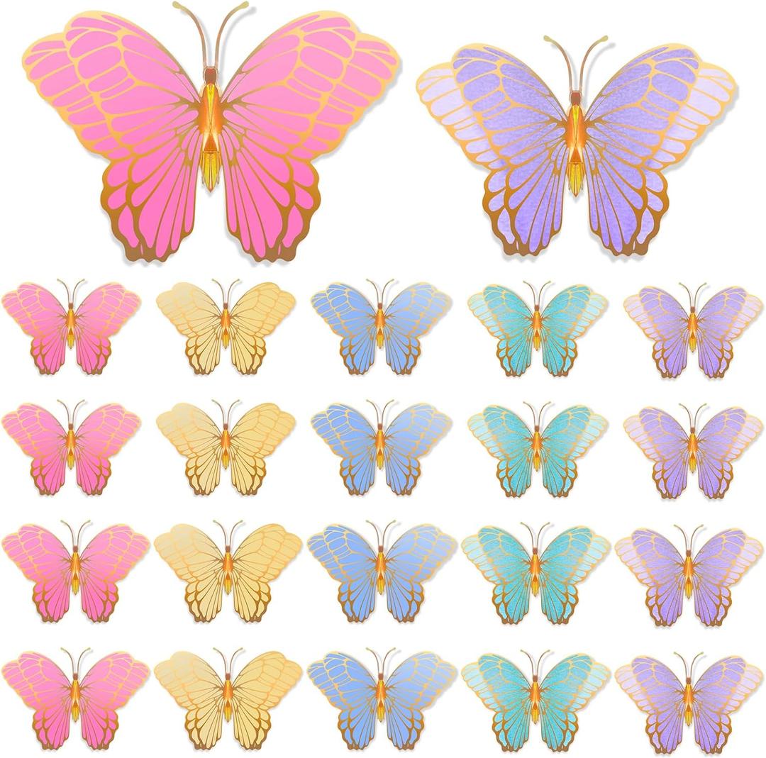 Wettarn 20 Pcs Butterfly Centerpieces for Tables Butterfly Party Decorations 3D Golden Butterfly Table Toppers Centerpiece for Girl Party Birthday Baby Shower (Mix Color,12 x 9 In,10 x 7 In)