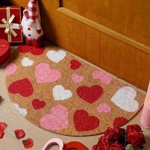 Tinideya Valentine's Day Red Heart Welcome Doormat Outdoor Heart Shaped Coir Door Mat Romantic Outdoor Indoor Entrance Door Mat Non Slip Rubber Backing for Valentines Day Front Porch Entryway Decor (11" x 1'1" (Rectangular), Colorful)