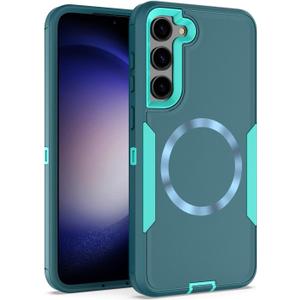 Designed for Samsung Galaxy S24 Case,Magnetic,Double Drop Protection Heavy Duty,Compatible with MagSafe,Dustproof,No Fading, No Yellowing,for Men Women,Lake Blue