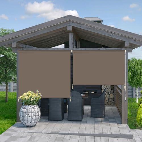 SUAKY Outdoor Roller Shade Window Blinds, Blackout Fabric Blinds, Cordless Windproof and Waterproof Window Shades for Patio, Porch, Home, Pergola, Light Brown, 48" W x 79" H