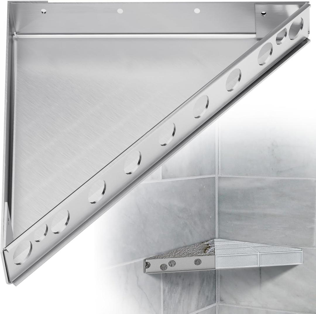 Floating Corner Shower Bench Kit - Custom Corner Shower Seat for Bathroom Remodel, Wall Mount Floating Shelf Serves as Shower Stool, Shaving Foot Rest & Storage, 22"x22"x31"