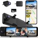 3 Channel Rear View Mirror Camera, 4K+1080P+1080P Front Inside and Rear Car Camera, 12" Touch Screen Backup Camera with 5GHz WiFi GPS, 24H Parking Mode, HDR Night Vision, G Sensor, Free 64G Card