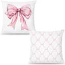 Coquette Pink Bow Pillow Covers 18x18 Set of 2, Coquette Room Decor, Pink Preppy Pillow Covers, Preppy Room Decor, Girly Bedroom Decor