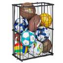 Garage Ball Storage Wall-Mounted & Floor Sports Equipment Organizer: Sports Ball Rack with Elastic Rope, Holder for Basketball, Soccer, Volleyball, Football, Garage, Gym, Black(Patent Pending)