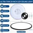 24 inch Modern Led Big Ceiling Light, Ultra Thin Flush Mount, 50W 5000LM, Dimmable, 3000K/4000K/6500K Selectable, Black, Perfect for Bedroom, Kitchen, Dining Room, Living Room, Home Office, Hallway