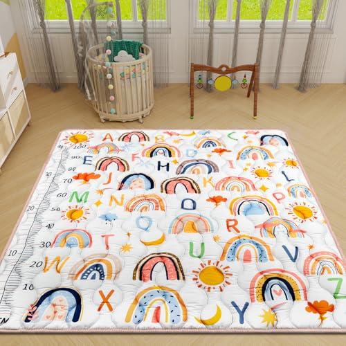 Mfmiudole Baby Gyms Playmats for Playpen, 50"×50" Boho Rainbow Play Mat for Playpen Playyards Thicken Soft Padding Foam Playmats for Babies Toddlers Infants Baby Crawling Mat Pad Tummy Time