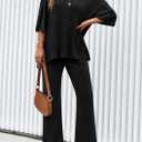 PRETTYGARDEN 2 Piece Lounge Sets for Women Summer 2025 Short Sleeve Tops Wide Leg Pants Matching Travel Outfits Clothing (Black,X-Small) 