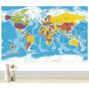 PARTH IMPEX Large World Map for Wall - 36" x 56" Huge Educational Learning Poster for Classroom, Washable Fabric Tapestry, Aesthetic School Supplies, Hanging Banner for Travel Room Decor