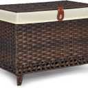 Wicker Storage Basket with Lid,Rattan Shelf Basket with Removable Liner Bag,65L Storage Bin,Storage Trunk with Heightened Feet,Storage Container for Wardrobe,Home Organizer (13.4 x 21.9 x 15.76 Inches, Brown)