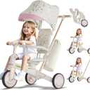 WinHope 9-in-1 Foldable Kids Tricycle with Push Handle and Canopy(Pink), 19.7 inches x 28.7 inches x 37.8 inches
