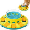 Potaroma Dog Puzzle Toy 2 Levels, Slow Feeder, Pup Food Treat Feeding Dispenser for IQ Training and Entertainment for All Breeds 4.2 Inch Height (Yellow Blue)