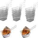 12 Pieces Fries Basket, Mini Square French Fry Chip Holder Food Snack Baskets For Serving, Stainless Steel Fry Basket with Handle Kitchen Restaurant