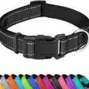 Reflective Dog Collar, Adjustable Soft Neoprene Padded Nylon Pet Collars with Buckle for Medium Dogs, Black, M