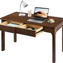 47.2'' Solid Wood Desk with 2 Drawers, Mid Century Modern Home Writing Office Wooden Desk ,Vintage Computer Table with Storage for Living Room, Bedroom, Fluted Design Brown (Walnut, 47.2 Inch)