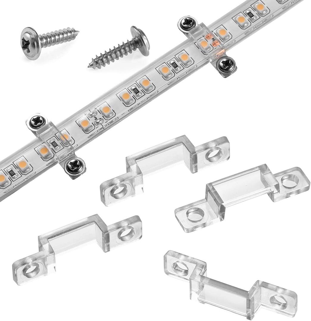 MMSD 100 Pack LED Strip Light mounting Brackets Strip Light clamp with 202 Screws Suit for 10mm Wide IP67/68 Waterproof Strip Lights