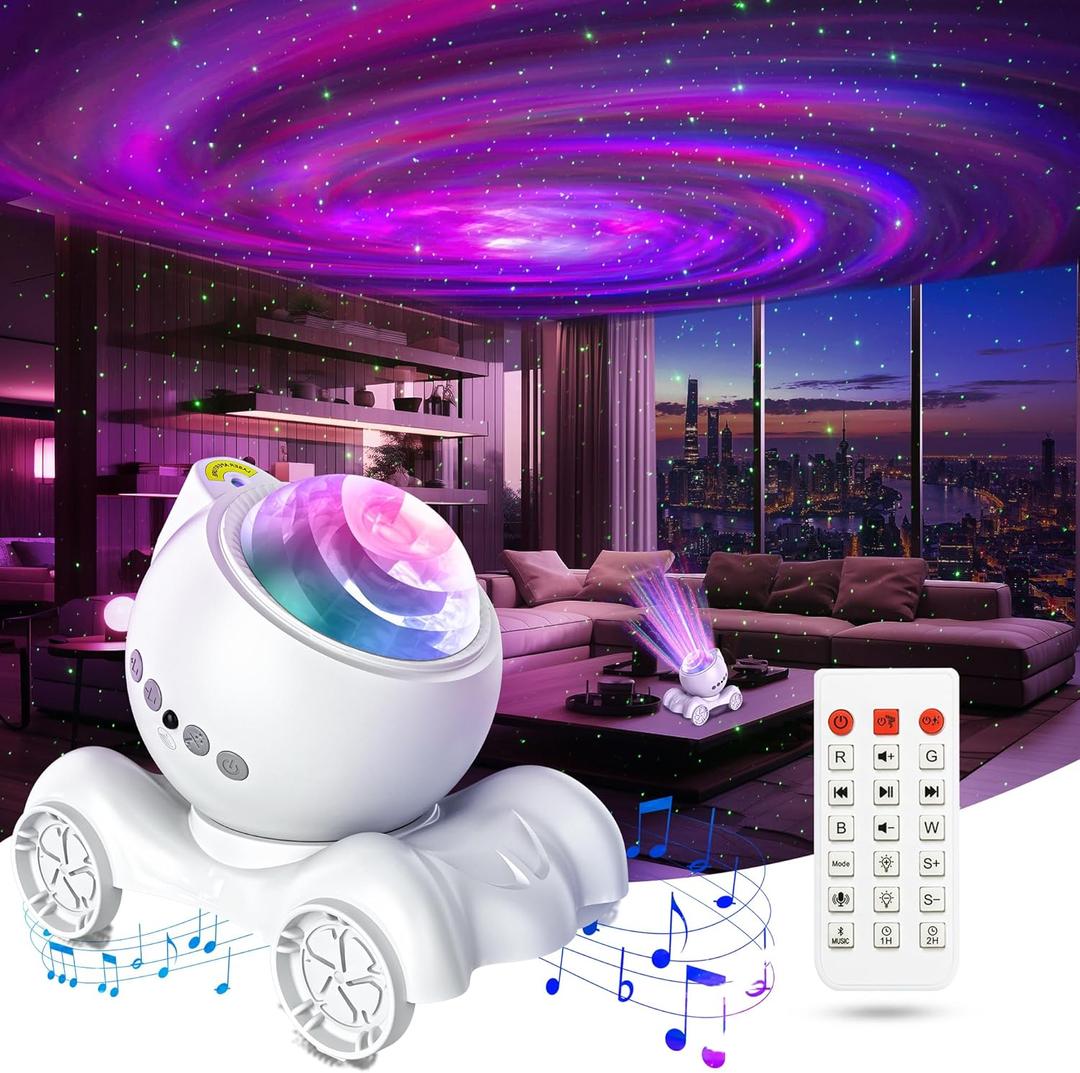 ENOKIK Galaxy Projector, Star Aurora Projector Built-in Bluetooth Speaker, Night Light for Kids Adults, White Noise Light for Home Decor/Relaxation/Party/Music/Gift (White)