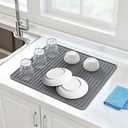 Songrey 18" x 16" Silicone Dish Drying Mat, Kitchen Counter Drying Pad for Sink Dishes or Under Rack, Multi-Use as Heat Resistant Trivet, Coffee Bar Mat (Dark Gray)