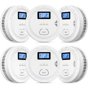 6 Packs, 2 in 1,Smoke Carbon Monoxide Detector, Carbon Monoxide Detectors/Smoke Alarm,85 dB Alarm, Large Screen Readout, Test Button, Battery Operated, Work State LED Flash, Easy Install