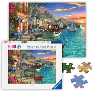 Ravensburger  Grandiose Greece  1000 Piece Jigsaw Puzzle  Stunning, Exciting Coastal Sunrise Over Town  Bold Colors  Enticing Scene  Ideal Gift  Frameable Art  Puzzles for Adults