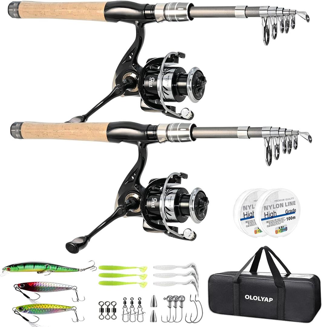 Fishing Pole Combo 2PCS Carbon Fiber Fishing Rod and Aluminum Reel Combos with Carrier Bag Sea Saltwater Freshwater Fishing Rod Reel Kit (6.89 Ft)