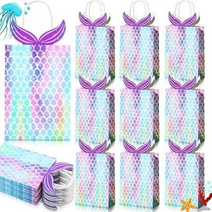Chinco Mermaid Gift Bags Party Favors Bags Goodie Candy Treat Bags with Handle Mermaid Party Supplies for Girls Birthday Baby Shower Little Decorations(24 Pieces)