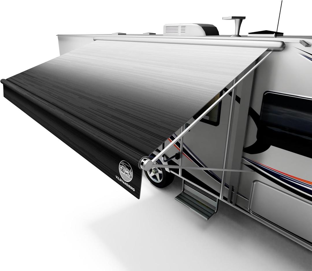 Heavy-Duty RV Awning Fabric Replacement 16ft  RV Canopy Replacement, 19.5oz Heat-Sealed Vinyl, UV-Resistant, Sunproof, Weatherproof, Universal Outdoor Canopy for RVs, Motorhomes & Trailers (Black Fade)