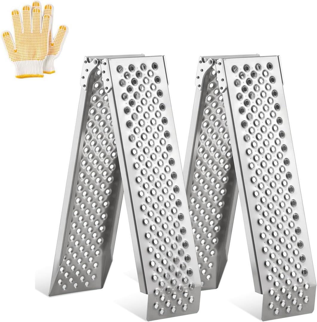 Foldable Aluminum Motorcycle Loading Ramp, 63" L x 8.5" W inches, 1500lbs Load Capacity, Lightweight, Non-Slip, Waterproof, Rust-Proof, Suitable for Trucks, Lawn Mowers, SUVs, Trailers, Set of 2