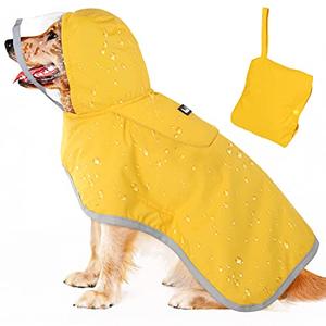 Slow Dog Raincoat, Adjustable Dog Rain Jacket with Clear Hooded Double Layer for Large Medium Small Dogs Puppies, Waterproof Rain Coat Poncho with Reflective Storage Pocket & Rim (Yellow, XXL)