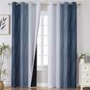 Estelar Textiler Navy Blue and Greyish White Blackout Curtains for Bedroom 84 Inches Long, Full Room Darkening Grommet Curtains for Living Room,Thermal Insulated Ombre Drapes,52Wx84L,2 Panels