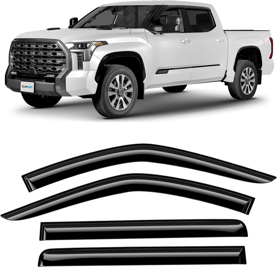 CLIM ART Incredibly Durable Rain Guards for Toyota Tundra 2022-2025 CrewMax, Original Tape-on Window Deflectors, Vent Deflector,Window Visors, Car Accessories,4pcs. - 422285