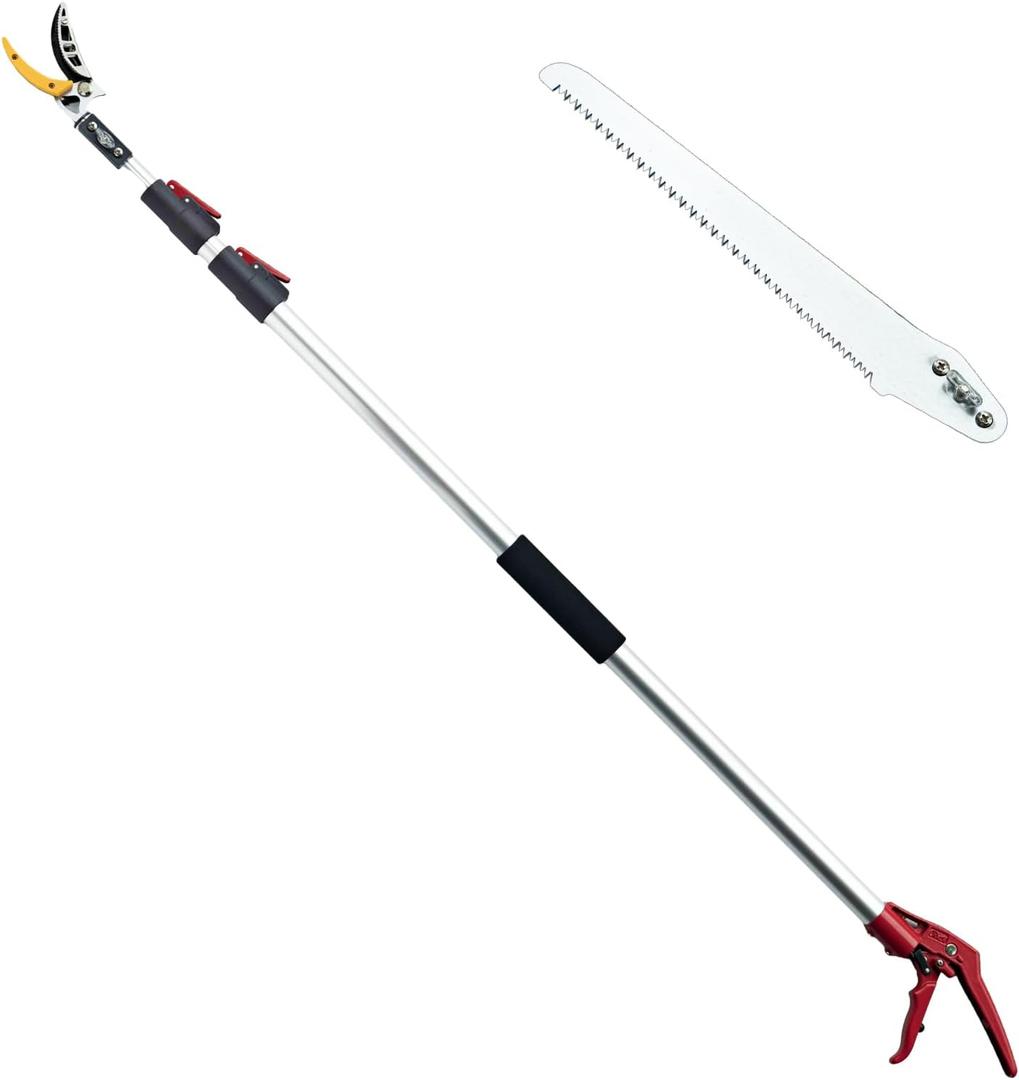 4.6-10 Ft Tree Trimmers Long Handle Pruner with Long Reach Pole Saw, Extendable Tree Pruner Cut and Hold Pruning Trimmer, Telescoping Fruit Picker Pole Tools for Branches Bypass Lopper