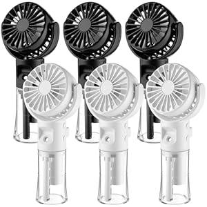 ZeahVeyora 6 Pack Handheld Portable Misting Fan 4 Speeds Rechargeable Battery Operated Fan with Water Sprayer Mini Personal Cooling Fans for Outdoor Travel Makeup Home Office Camping(Black,White)
