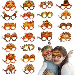 Fall Thanksgiving Party favors, 24 PCS Thanksgiving Paper Glasses,Turkey Glasses for Adults,Funny Friendsgiving Holiday Eyeglasses,Pumpkin Maple Leaves Eyewear Frame Photo Props Party Decorations