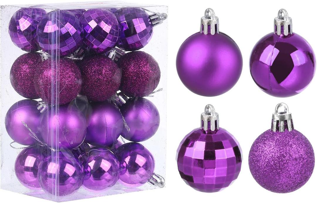 uxcell 24Pcs Purple 1.57 Inch Christmas Balls Ornaments Shatterproof Ornaments Hanging Balls for Xmas Trees, Wedding, Party Decorations