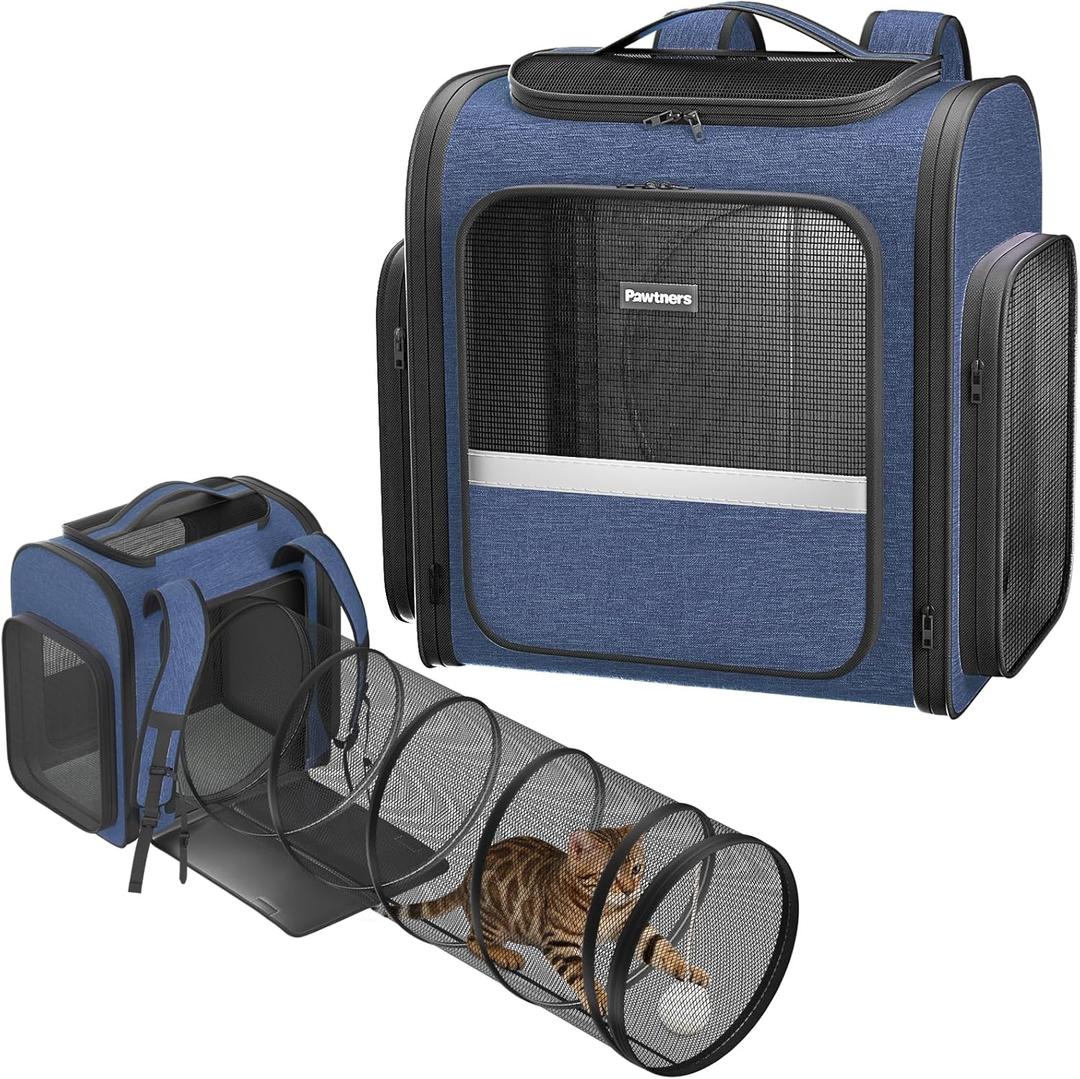 Cat Carrier Backpack with Detachable Play Tunnel, 2 in 1 Cat Tunnel Backpack Suitable for Carrying & Playing, Expandable Pet Carrier for Small Medium Kitten Puppy, Suitable for Travel Hiking Camping