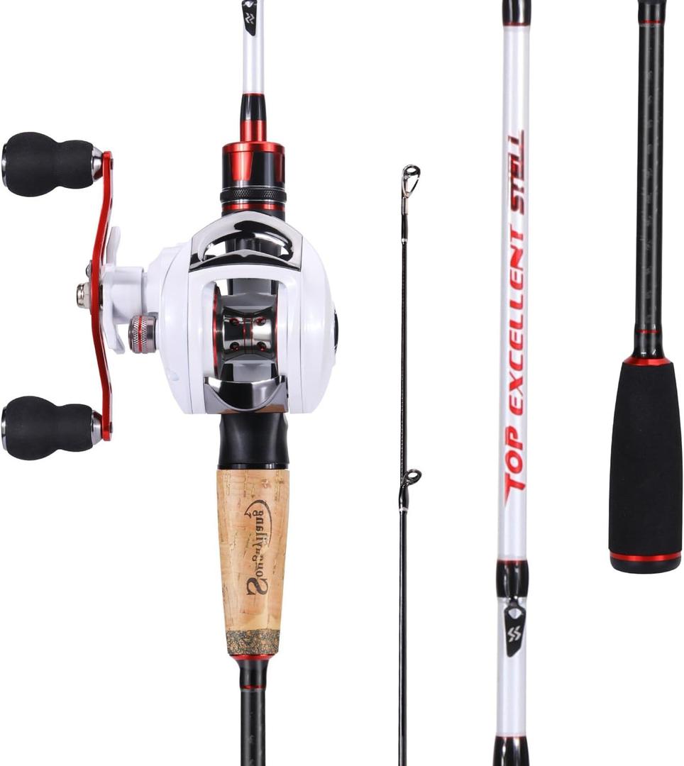 Sougayilang Baitcaster Combo, 2Pcs Fishing Rod and Reel Combo, Medium Heavy Fishing Pole with Baitcasting Reel Combo (5.9 FT-MH-Fast-Rod)