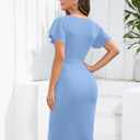 Machico 2026 Women's Sexy V Neck Ruffle Sleeve Faux Wrap Ruched Bodycon Sheath Cocktail Party Work Dress (Blue, M)