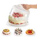 10" Round Cake Carrier Stand with Lid and Handle,Portable Two Sided Cake Holder Serves as 5 Section Fruit Tray,Cupcake Containers for 11 Cupcakes (White)