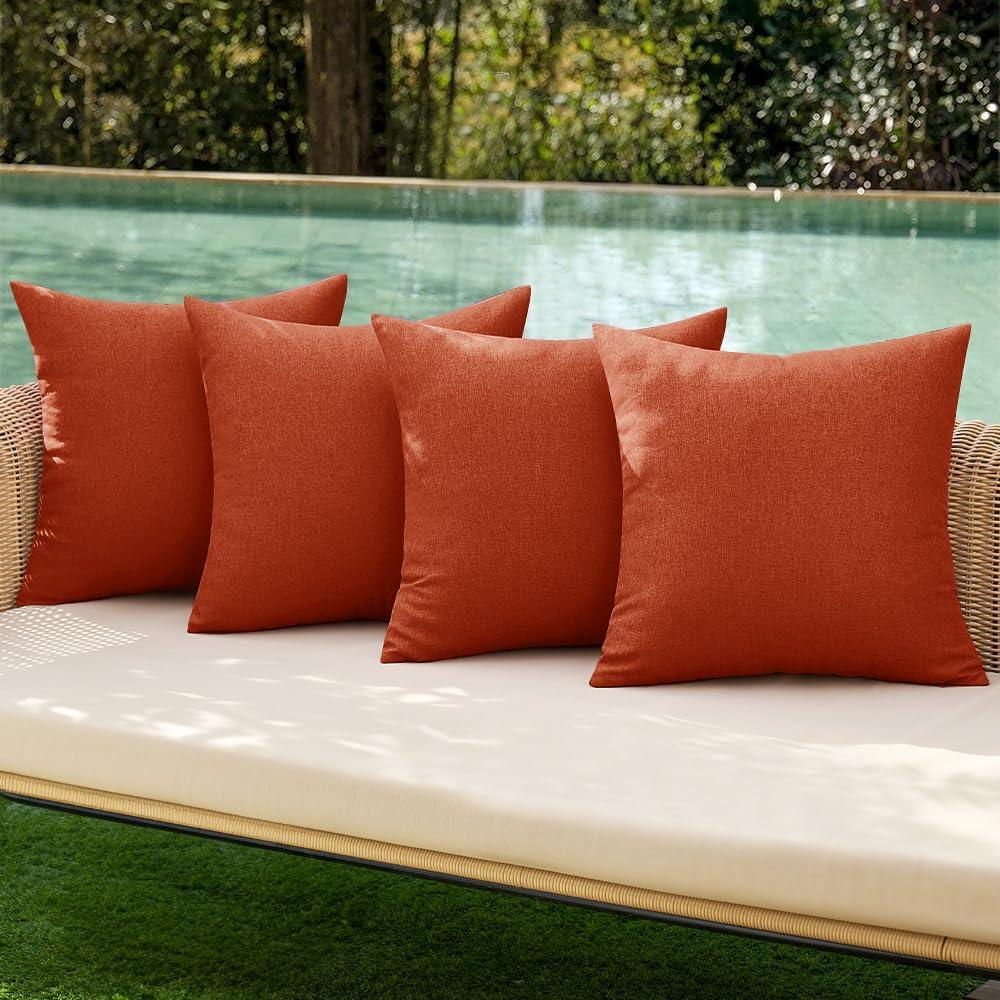 MIULEE Pack of 4 Decorative Outdoor Throw Pillow Covers Linen Waterproof Pillow Covers Farmhouse Cushion Cases for Patio Garden Tent Balcony Couch Sofa 18x18 inch Burnt Orange