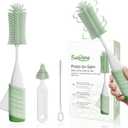 Baby Bottle Brush Set, Innovative Efficient Press-to-Spin Brush Cleaner - Includes Silicone Bottle Brush, Nipple Brush, Straw Cleaner - Spinning Generates Rich Foam for Deep Cleaning, Green