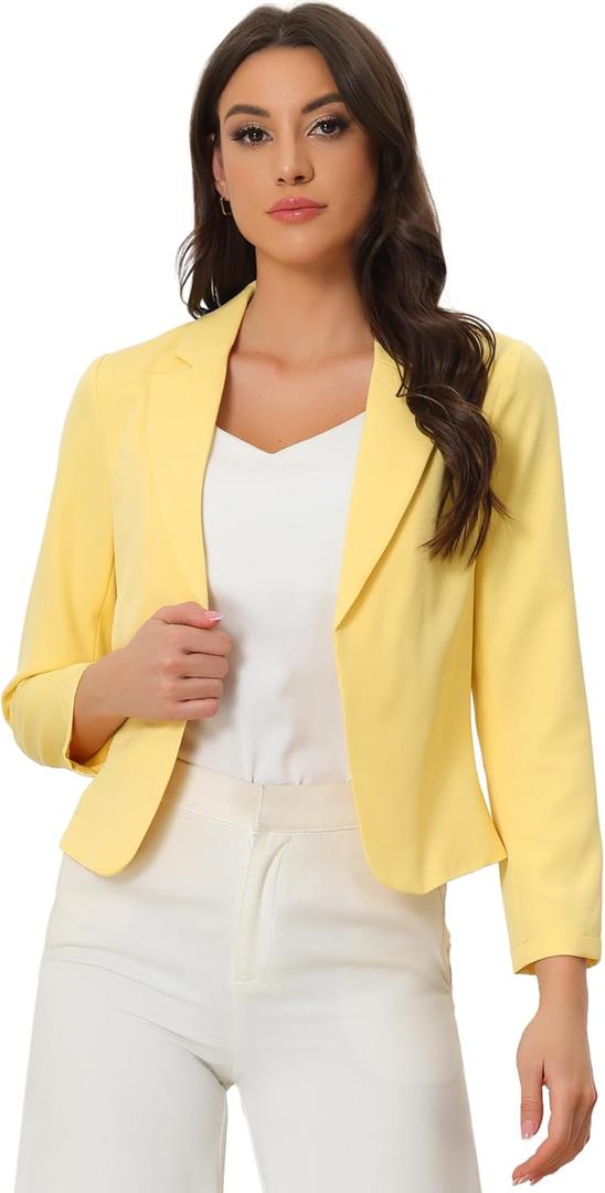 Allegra K Women's Dressy Casual Blazer Open Front Office Work Business Lightweight Crop Suit Blazers (Yellow, XS)