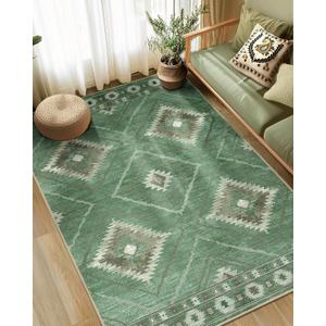 Area Rug 5x7 Rug Machine Washable Rug Non-Slip Low Pile Print Pattern Western Rug for Living Room Bedroom Entryway Tribal Series -Sage