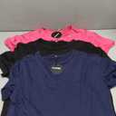 Huukeay 3 Pack Women's Short Sleeve T-Shirts Loose Fit Casual Crew Neck Cuffed Basic Tops Plain Trendy Summer Tee Shirts (Medium, Black, Navy Blue, Hot Pink)