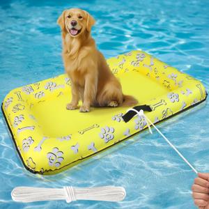 Dog Pool Float for Small Medium Large Dogs, Inflatable Puppy Raft for Pool Lake, Stable Floating Dog Bed & Pet Water Mat with Rope Handles, Durable Oxford & Thick PVC 57.9"L x 39.4"W