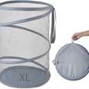Mesh Popup Laundry Hamper 115L Collapsible Laundry Basket Extra Large Capacity Foldable Clothing Storage Basket with Handles 26 H x 18 W x 18 L (Gray)